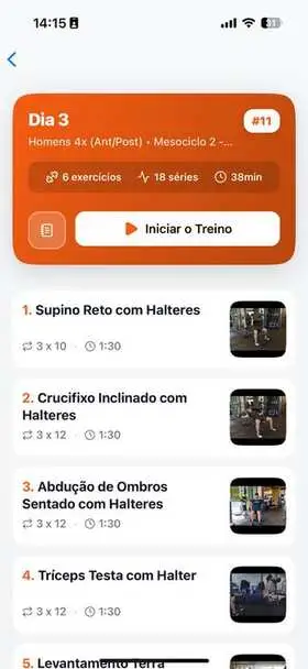 App TreinoAI: lista de exercícios com vídeo e séries