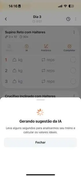 App TreinoAI: sugestão de carga por progressão
