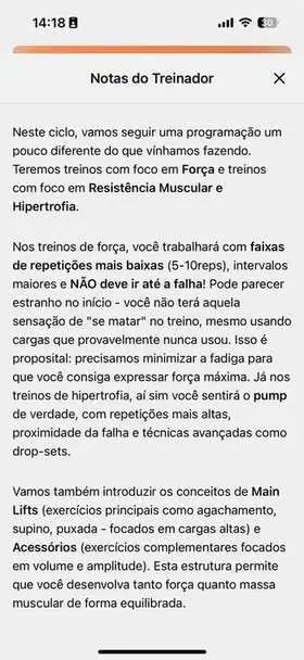 App TreinoAI: notas do treinador sobre o programa
